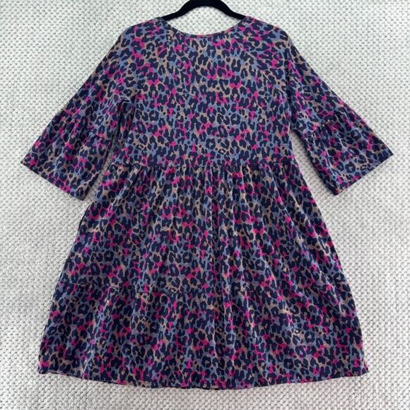 Pact Dress Womens S Purple Chetah Scoop Neck Elbow Flare Sleeve Knee Length - Picture 7 of 15